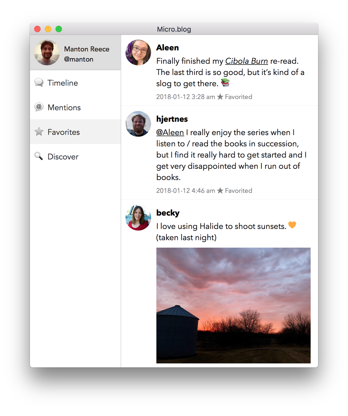 Screenshot of Micro.blog for macOS